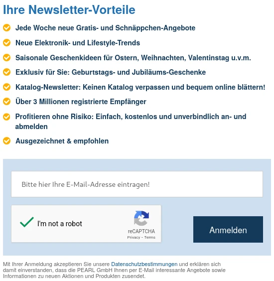 Beispiel für ein Newsletter-Formular