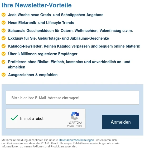 Ein Beispiel für die Auflistung von Newsletter-Vorteilen.