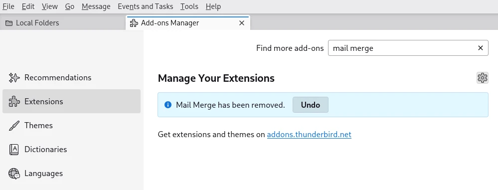 Thunderbird-Suche nach der Mail-Merge-Erweiterung
