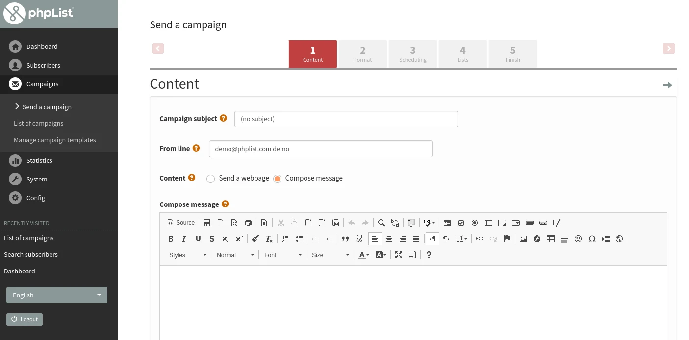 Administration of phpList