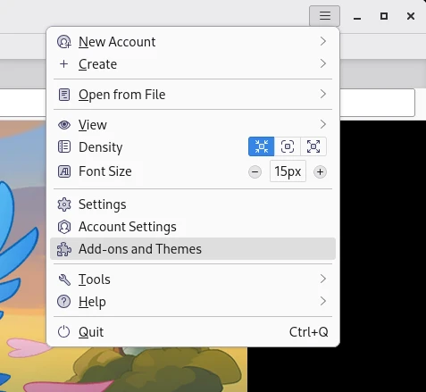 Thunderbird Add-ons menu